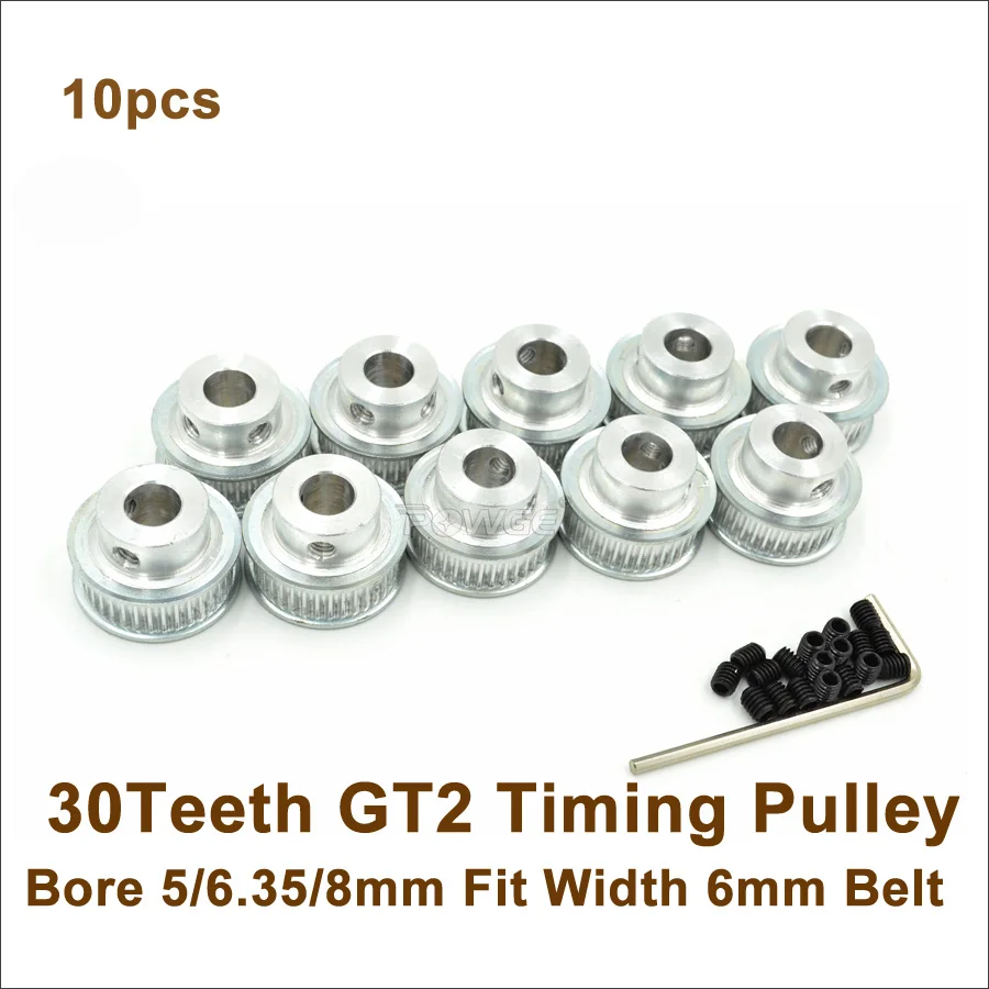 10pcs 30 Teeth 2GT Timing Pulley Bore 5/6.35/8mm Fit Belt Width 6mm GT2 For 3D Printer 30T 30Teeth | Обустройство дома