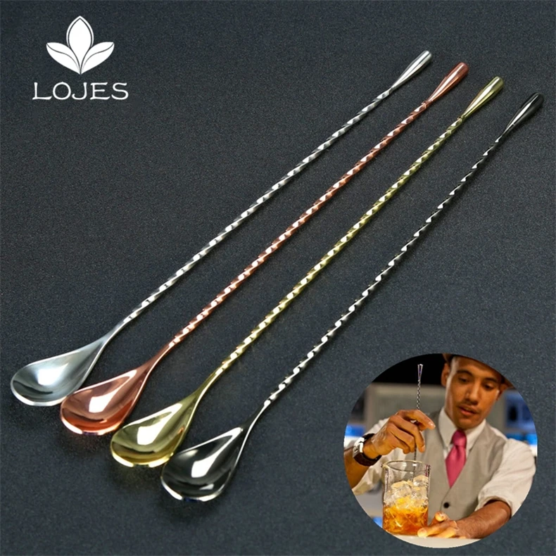 

30cm/45cm Stainless Steel Mixing Cocktail Spoon Spiral Pattern Teadrop SpoonThreaded Swizzle Stick Stir Spoon Bar Tool Bartender