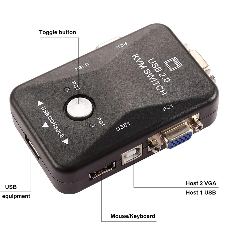 Kvm-переключатель Box 2 Порты и разъёмы монитор компьютера переключатели поле с 2 x USB VGA кабели для компьютера/клавиатура/ мышь монитор