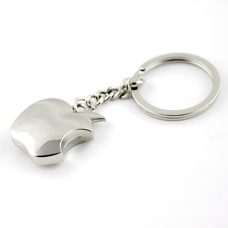 Porte-clés Apple en métal couleur argent, à la mode, personnalisé, pour femmes, sac, breloques Chaveiros, personnalisé pour hommes, Porte-clé de voiture