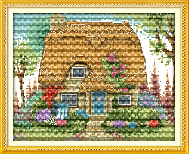 

New A thatched hut scenery DMC home decor Cross Stitch kit cotton 14ct white 11ct print embroidery DIY handmade needlework wall