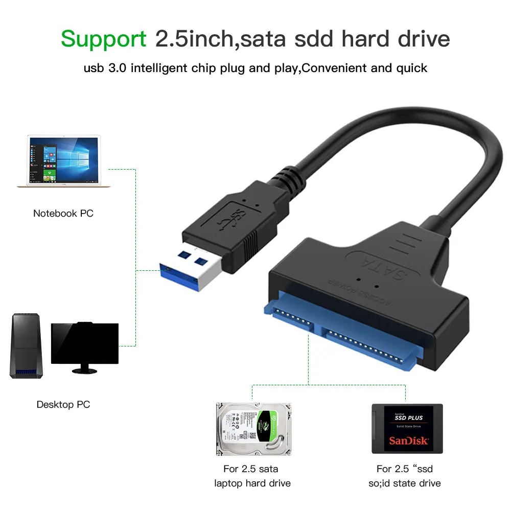 USB 3,0 SATA 3 кабель Sata к USB адаптер до 6 Гбит/с Поддержка 2,5 дюймов внешний SSD HDD жесткий диск 22 Pin Sata III кабель
