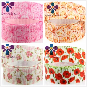 

16mm-75mm Flower Print Grosgrain Ribbon Webbing/Print foe 50y/lot diy large cheer hair bow clip gift wrapping supplies