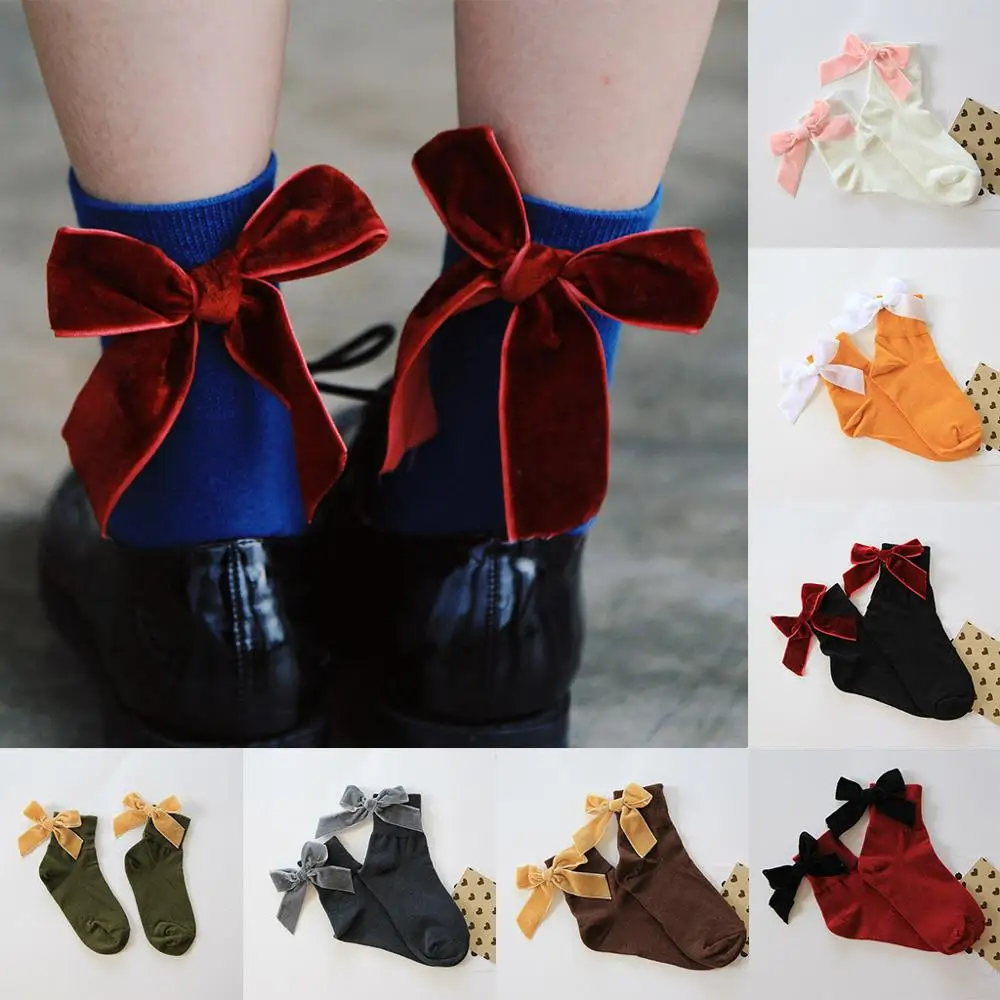 Chic Streetwear Women's Lovely Candy Color Bow Socks Casual Female Contrast Short Socks.Cute Ladies knot Sox | Женская одежда