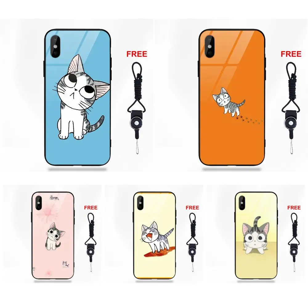 Kawaii Cute Kitten Cat For Apple iPhone 5 5C 5S SE 6 6S 7 8 Plus X XS Max XR Soft TPU Frame Tempered Glass Art Online Cover Case | Мобильные