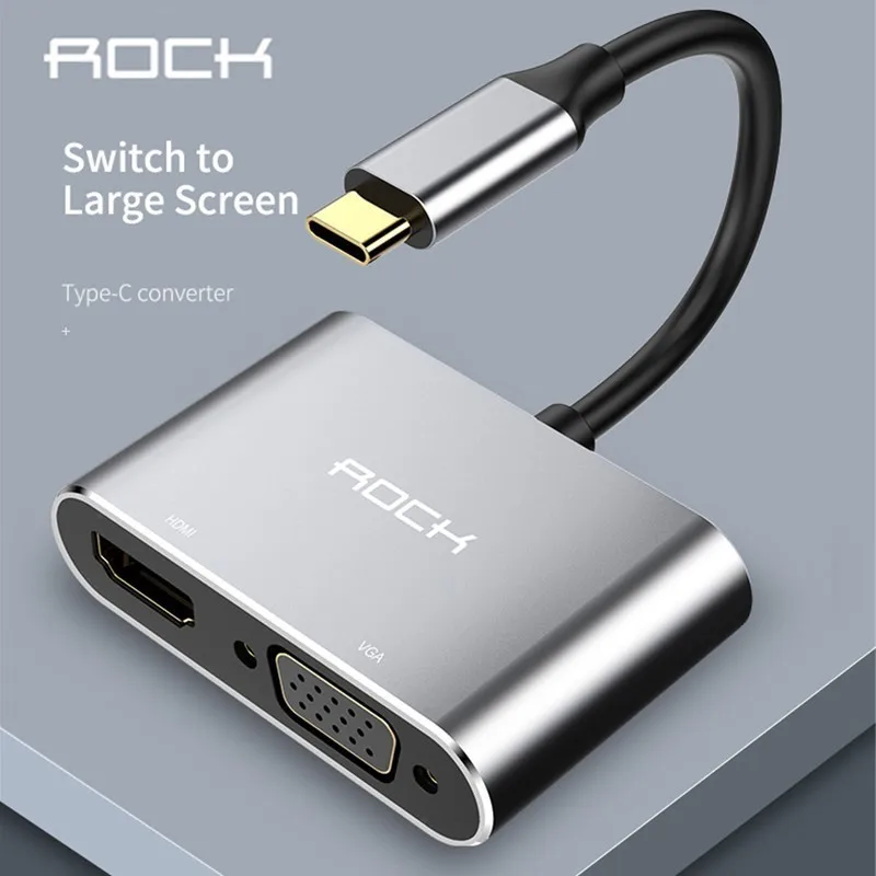 

Rock 4K USB C HDMI VGA Converter for Macbook Chromebook Male Type c to HDMI Vga Female adapter for Samsung Type-c Mobile Phone