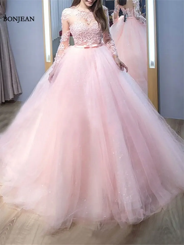 Ball Gown Jewel Long Sleeves Sweep2 (2)