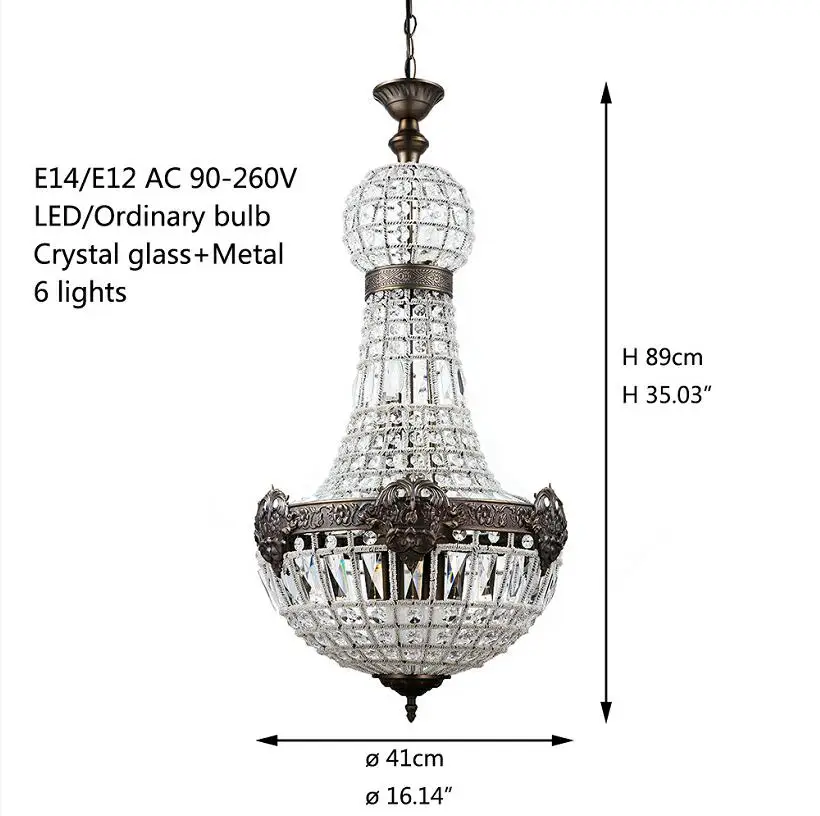 B size 6 lights Ретро Европа Арт Деко стекло Кристалл светодиодный светильник современный канделябр «Империя» 2 размера люстры огни G9 для гостиной спальни лобби отеля - Цвет абажура: B size 6 lights