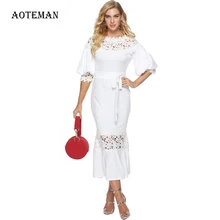 Летнее платье женское сексуальное элегантное лоскутное кружевное Длинное Платье женское повседневное офисное тонкое открытое белое вечернее платье vestidos