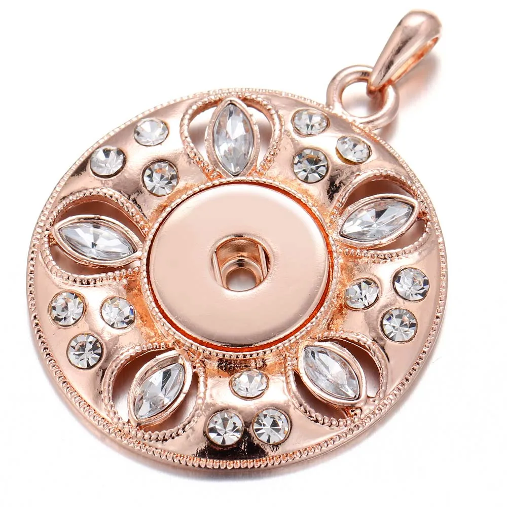 

2019 New Snap Jewelry Rose Gold Crystal Flower Snap Button Pendant for Women Fit 18mm 20mm Snap Buttons Jewelry Snaps Necklaces