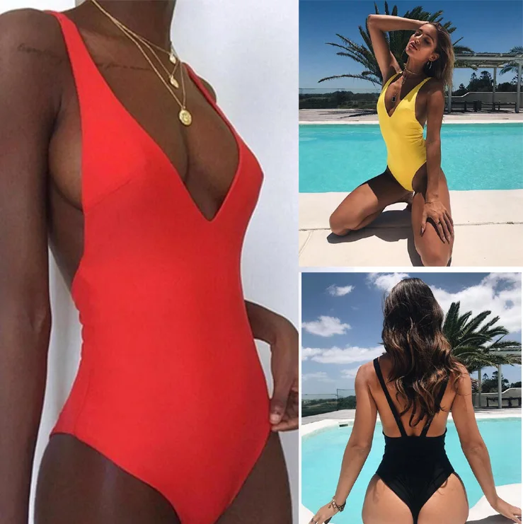 

Deep V Women Swimwear One Piece Swimsuit Monokini Backlace Push Up Bikini Beachwear Bathing Suit Female Bathers