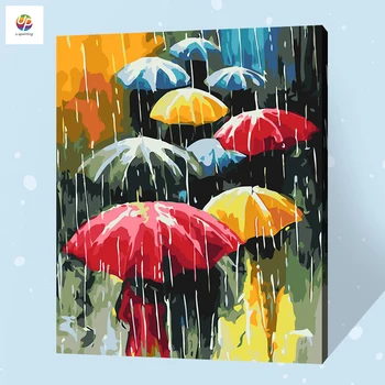 

Frameless Digital Painting By Number Rainy Street Umbrella Acrylic Paint Abstract Modern Wall Art Canvas Painting For Home Deco