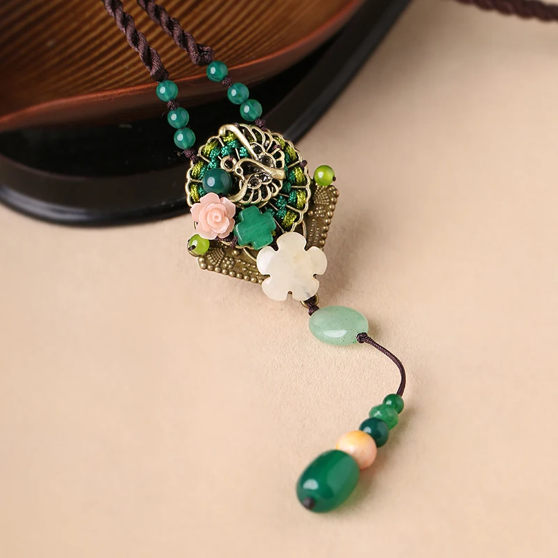 

Long sweater chain jewelry jade pendant retro art necklace summer accessories Yu yi xaun ornaments