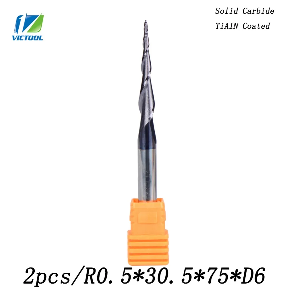 2 шт./лот r0 5 * D6 30 75L 2F HV3300 твердосплавное покрытие конусная фреза с ЧПУ|cnc milling