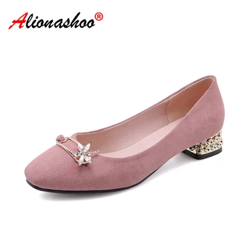 

Women Pumps Black Crystal Med heels Office Lady Shoes Thick Heels Autumn Round Toe Single Shoes Female Shoes Large Sizes 10 43