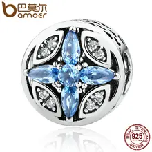 BAMOER Clásica Plata de Ley 925 de Compras Azul Ronda Granos de Los Encantos Cupieron Las Pulseras y Los Brazaletes de La Joyería Accesorios PAS398