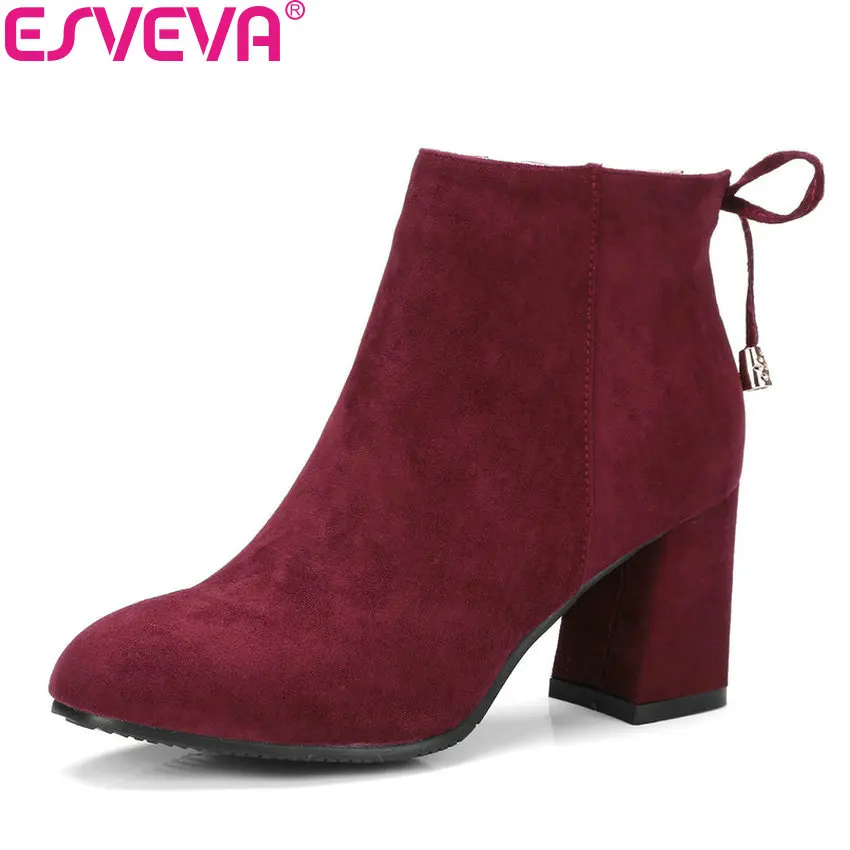 Женские ботильоны с плюшевой подкладкой ESVEVA однотонные осенне весенние из флока
