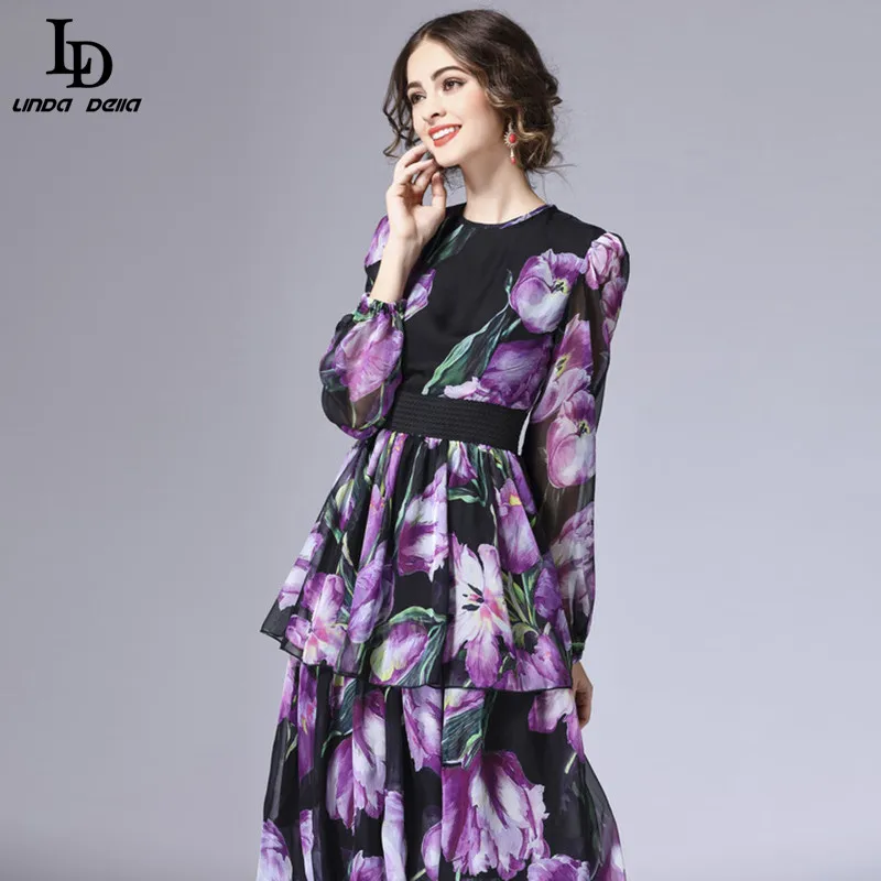 Женское длинное платье тюльпан LD LINDA DELLA подиумное винтажное многоярусное макси с