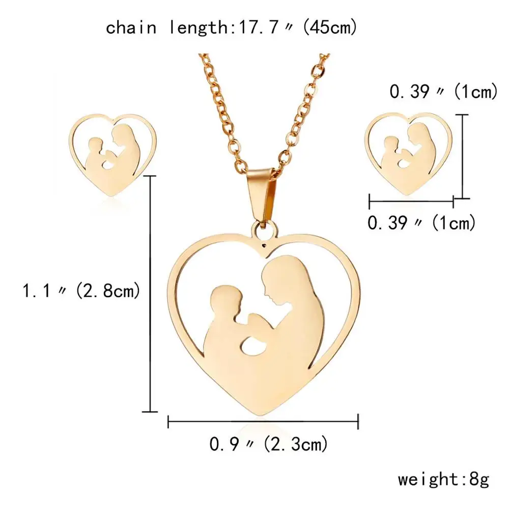Ринху Мода полые мать и детское ожерелье женский ювелирный набор нержавеющая сталь, милая ожерелья в виде животных и серьги девочка ребенок подарок - Окраска металла: 4