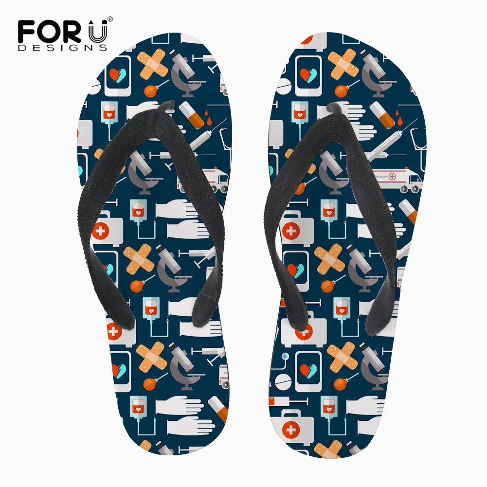 

FORUDESIGNS Sandals Cartoon Nurse Pattern Woman Beach Slippers Flip Flops for Ladies Casual Fashion Flats Shoes Sapato Feminino