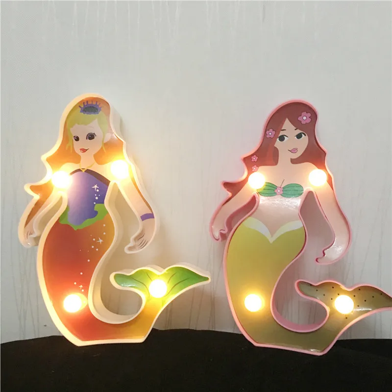 3D обновленный светодиодный ночник с изображением фламинго, единорога, русалки, светящаяся настенная лампа с изображением животных из мультфильмов, украшение для дома, освещение - Испускаемый цвет: 2PCS Mermaid