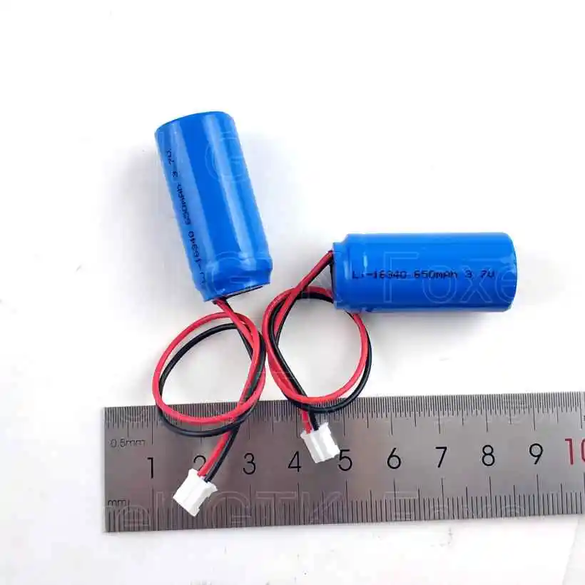 10 шт. 16340 3 7 В 650 мА · ч литиевая батарея с проводами PCB 2p для светодиодных фонариков