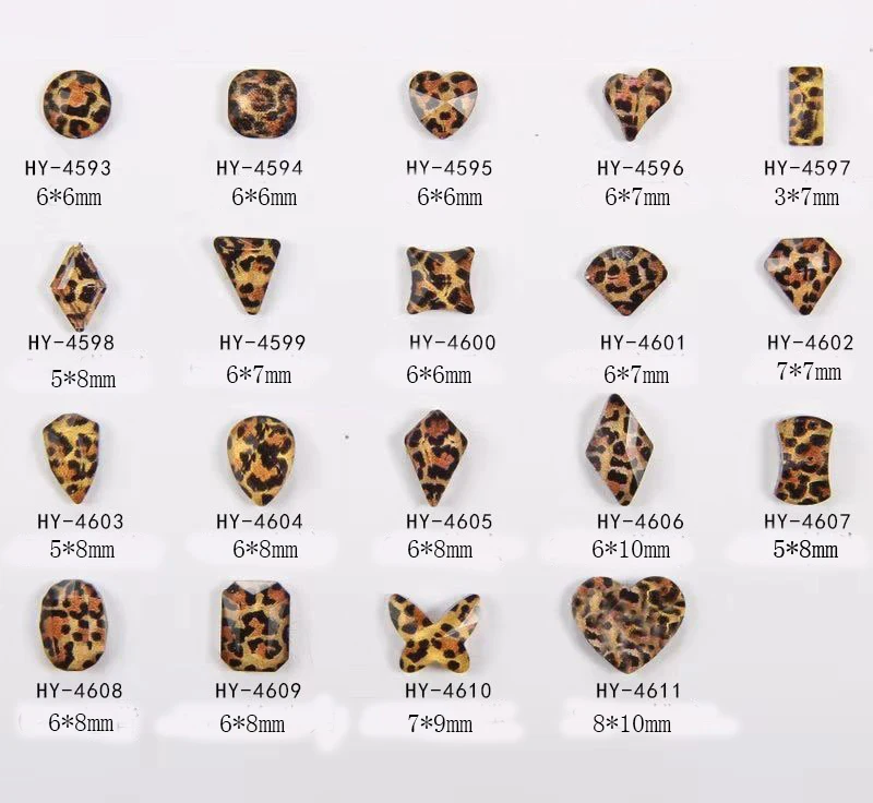 

10pcs/lot, Nail Art 3d Leopard Print Diamonds Yellow Colors Rhinestones Nail Tips Decorations