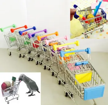 

Funny Mini Bird Parrot Mouse Cat Toy Supermarket Shopping Cart Intelligence Growth Parrot Toys 12cmX11.5cmX7.5cm