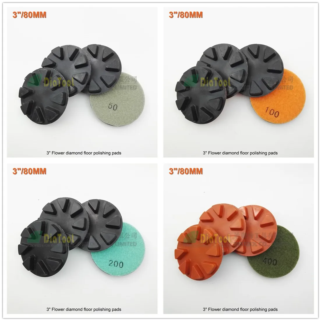 SHDIATOOL 4pcs 80mm  diamond floor sanding disc Flower 3" Resin bond diamond floor polishing pads