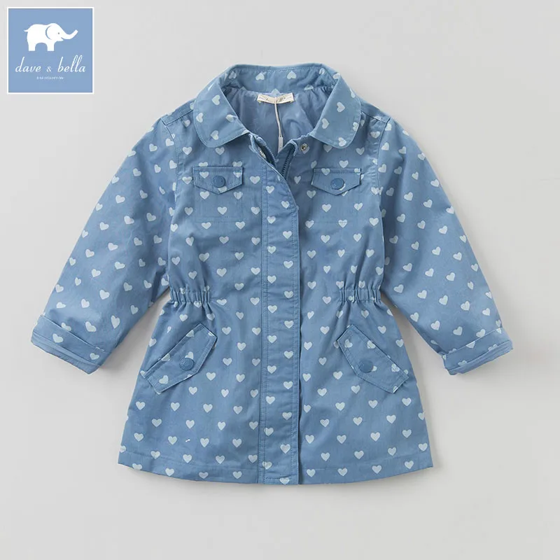 

DK0758 dave bella autumn baby girl blue heart printing coat children lovely outerwear kids fashion clothes