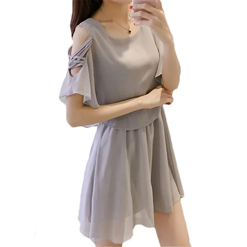 

Fashion Plus Size Women's Chiffon Dress Summer 2018 Korean New Slim Short Sleeved A-line Dress Female Vestidos Q24