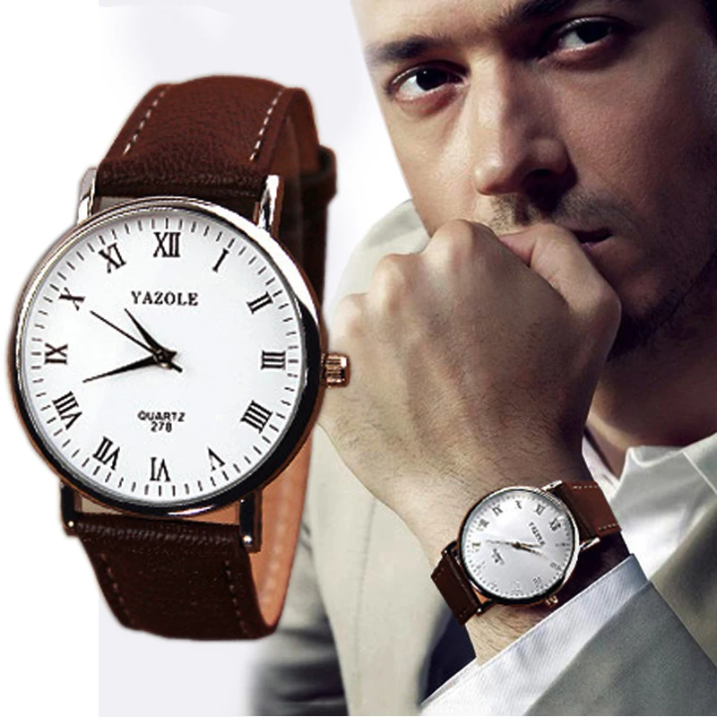 Высокое качество часы Роскошные модные искусственная кожа Мужские Аналоговые часы коричневый ремешок новые роскошные часы подарок#20