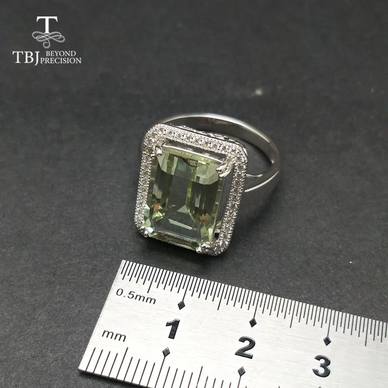 Женское кольцо с натуральным зеленым аметистом TBJ серебряное ювелирное изделие