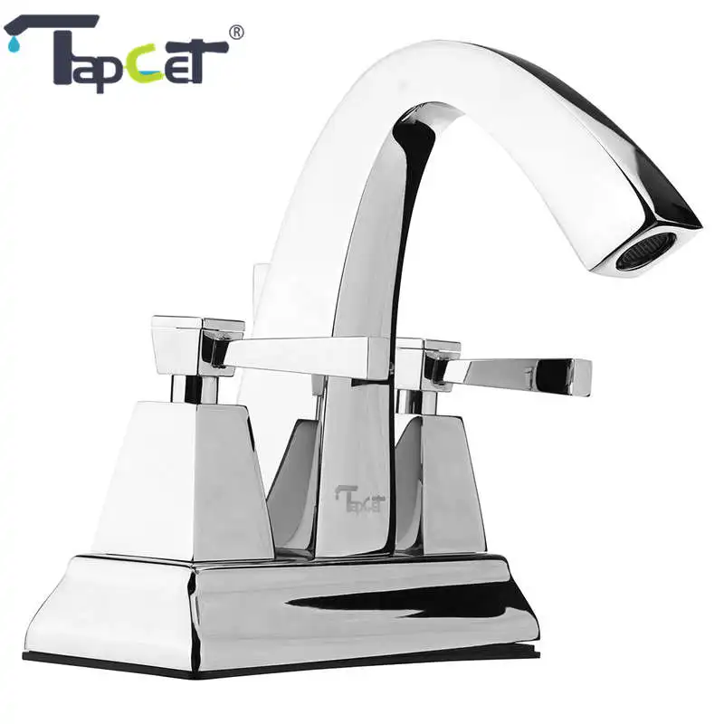 

TAPCET Brass Bathroom Basin Faucet Dual handle Two Holes Bathroom Faucet Hot and Cold Water Deck Mounted Washbasin Mixer Tap