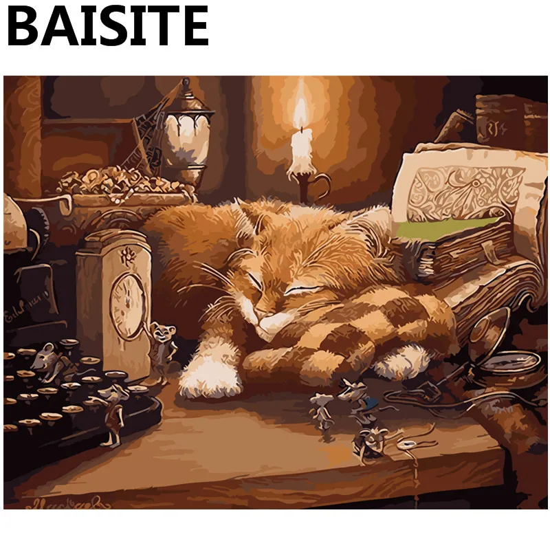 

BAISITE Framed Picture DIY Oil Painting By Numbers Of Cat Modern Wall Picture Painting&Calligraphy Home Decor E876 40x50cm