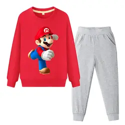 2019 весенние тонкие комплекты одежды для мальчиков и девочек толстовка с принтом Марио Брюки 2 шт. костюм детский спортивный костюм детская