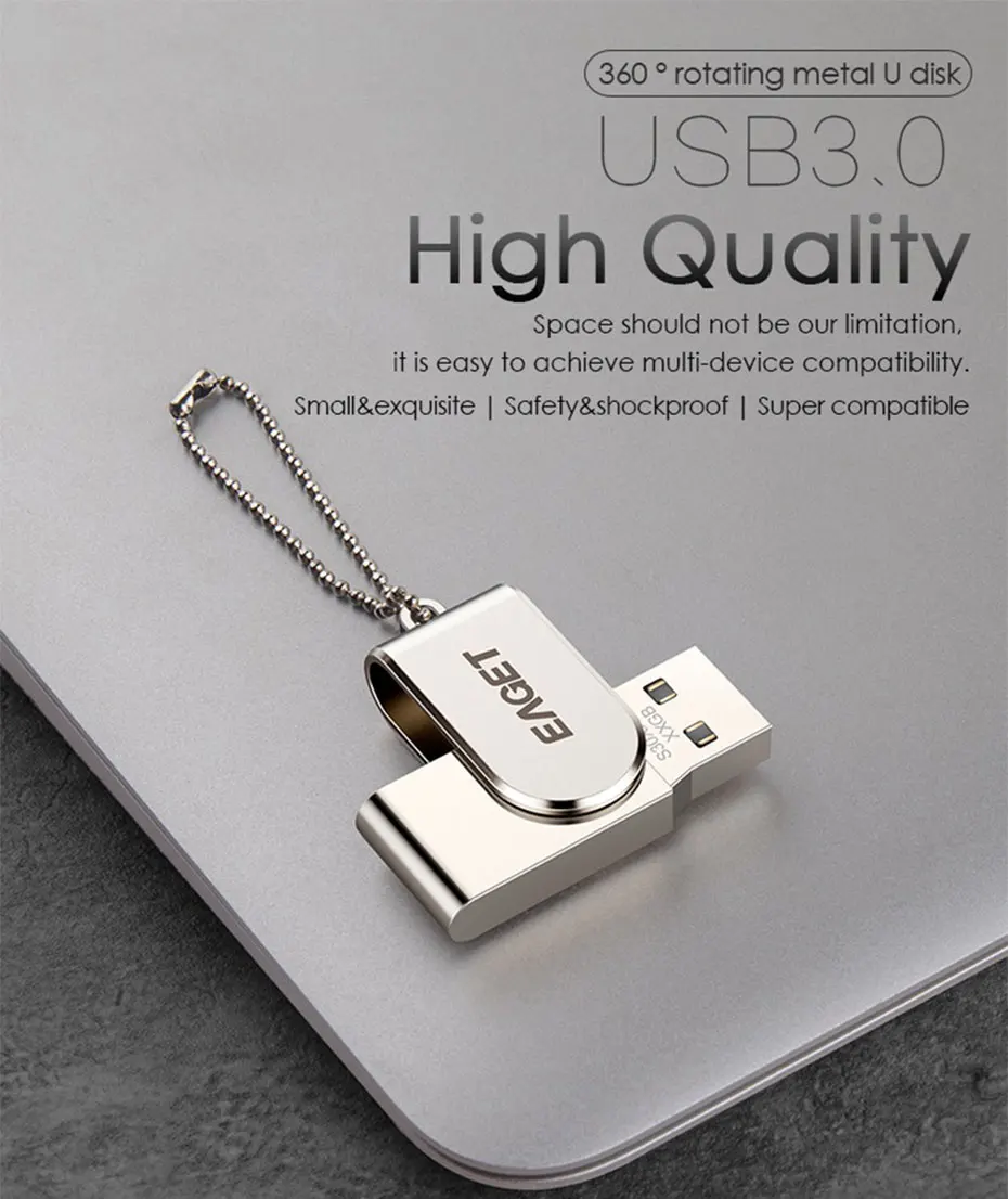 EAGET USB флэш-накопитель, 32 ГБ металлическая Флэшка высокоскоростная USB 3. 0 карта памяти 64 ГБ флеш-накопитель реальная емкость