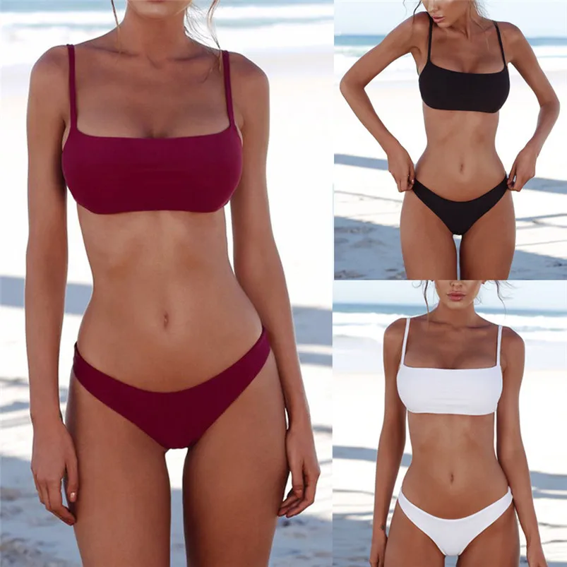 

2018 Summer Sexy Women New Push-up Padded Bra Solid Hanging Adjusted-straps Set Bathing Suit #A20