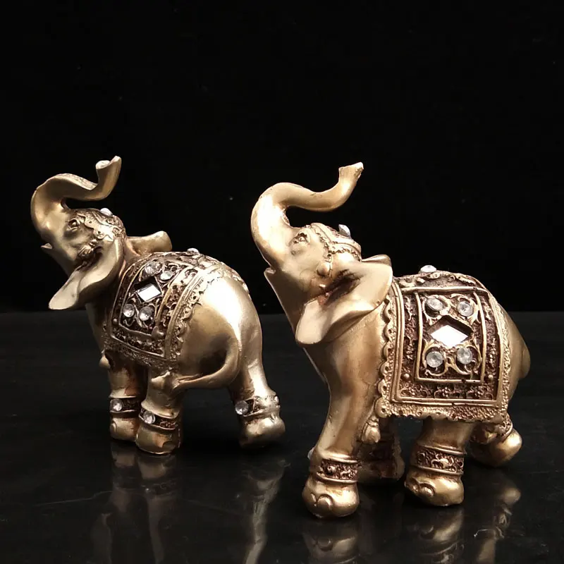 Статуэтка золотого слона из смолы домашний декор Lucky Elephant с багажником статуи