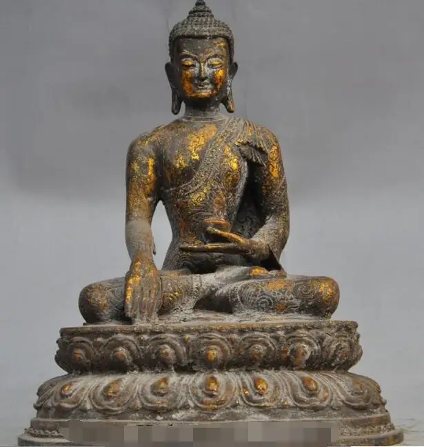 

S01700 tibet buddhism bronze sakyamuni Shakyamuni hold bowl lotus base statue Sculpture (B0413)