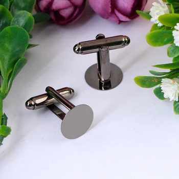 

12mm 6pcs High Quality Gun Black Plated Copper Cufflink Base Cuff Link Settings Cabochon Cameo Base