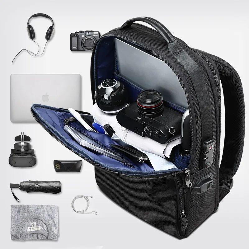  BOPAI Waterproof Black Backpack Computer Bag Increased Large Capacity Fit For 15.6 inches Laptop Ba