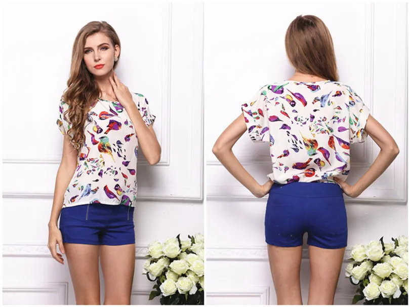 Summer Style Big Dots Women Blouse 19 Type Large Size Woman Printing Blouse Shirt Short-sleeved Chiffon Blusas Femininas Roupas (1)
