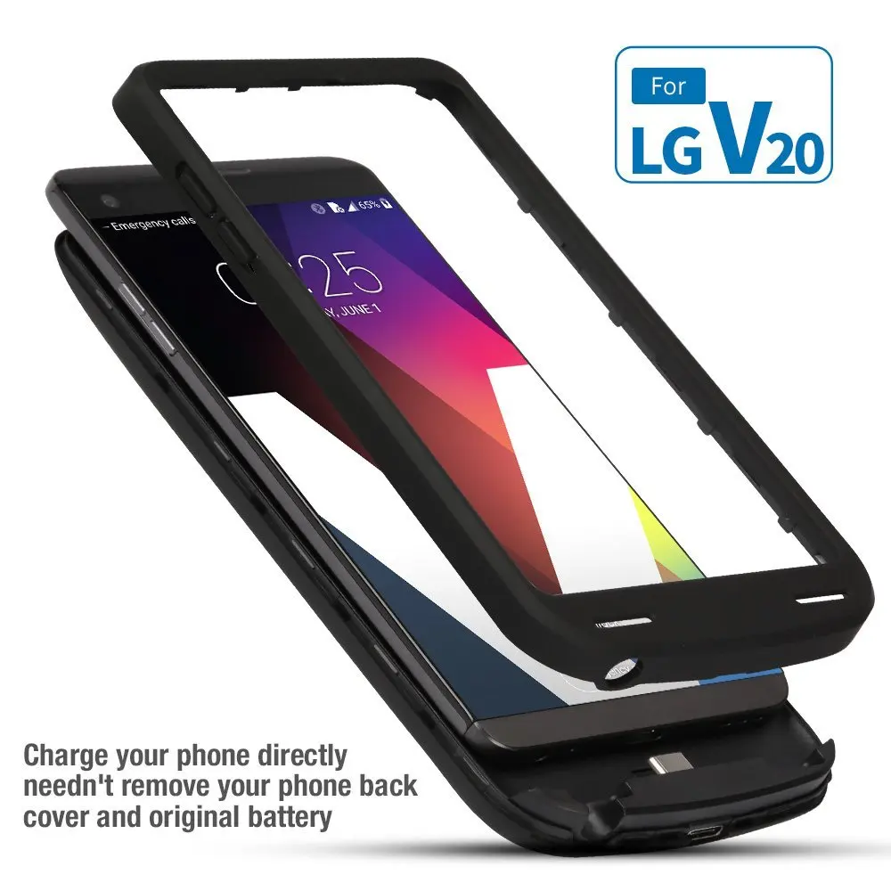 Высококлассный портативный зарядный чехол для LG V20, чехол для зарядного устройства, тонкий внешний аккумулятор, 5000 мА/ч, 5 В/2 А, чехол для аккумулятора - Цвет: black