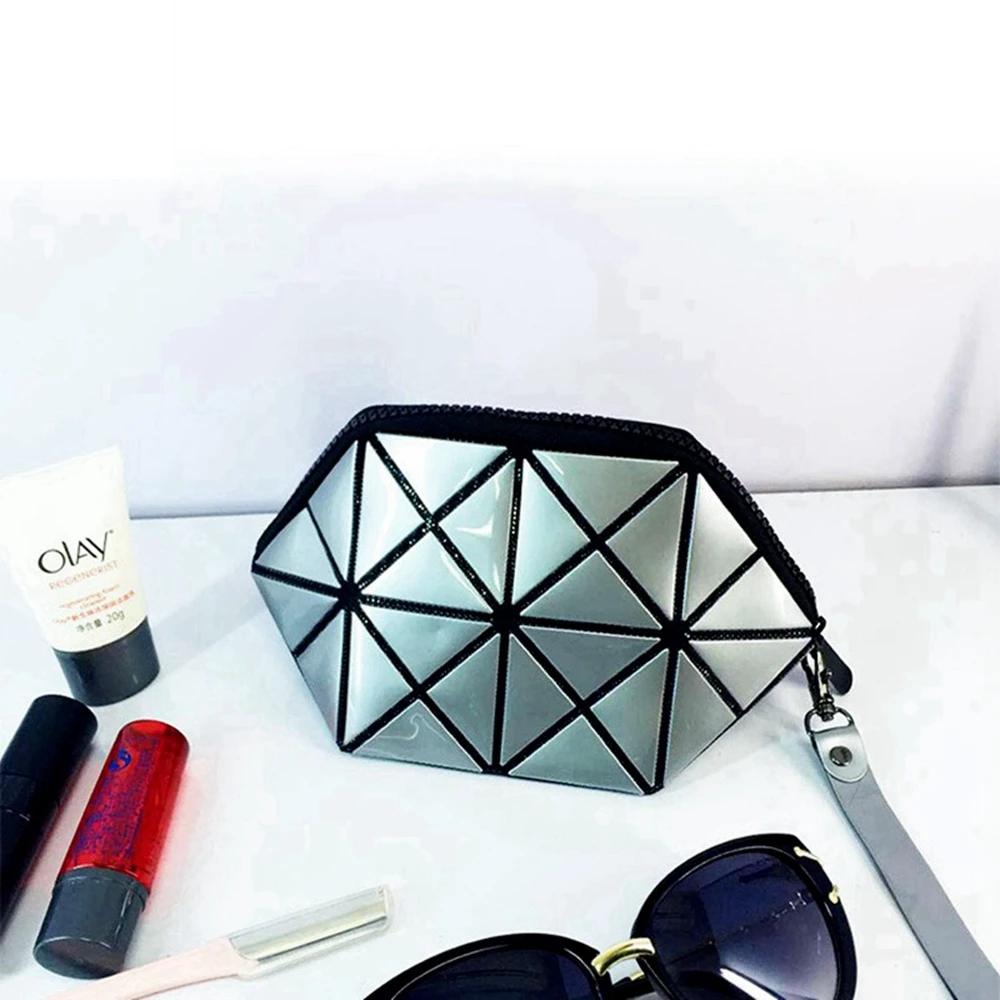 

new fashion women geometric folding make up bag casual cosmetic bag cases travel organizer makeup case beauty bag