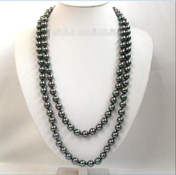 

Free shipping 8mm A AAA round black multi-color seashell pearls necklace 50inch