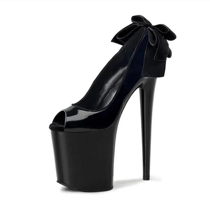New Arrivals Butterfly knot Women Pumps Peep Toe Black Patent Leather