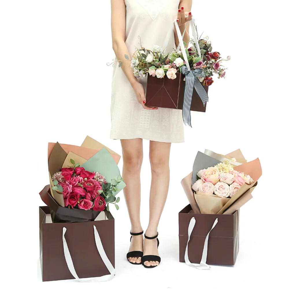 Flower Gift Box Paper Handbags Bouquet Packing Box Square Flower