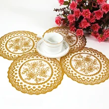 6 шт. классические Стиль Круглый Золотой кружевное платье с цветочным рисунком Пластик coaster 30 см Хризантема элегантный P Кружево коврик для настольного Jogo americano джантар