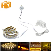 Pir Motion Sensor LED Strip 5050 Waterproof 30LEDs/m Warm White + Intelligent Sensor Light Control Bedroom Night Light